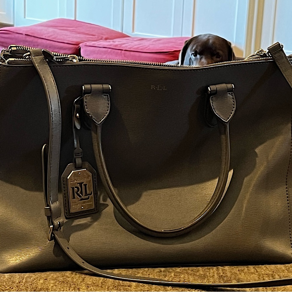 Ralph Lauren Gray double zip leather handbag with shoulder strap
